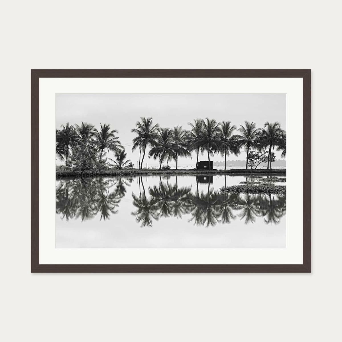 Palm Trees Reflection Art Print — 50 x 70 cm — Brown Frame