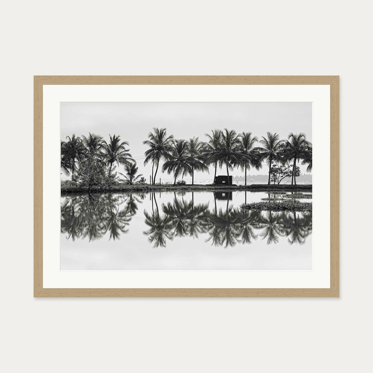Palm Trees Reflection Art Print — 50 x 70 cm — Oak Frame