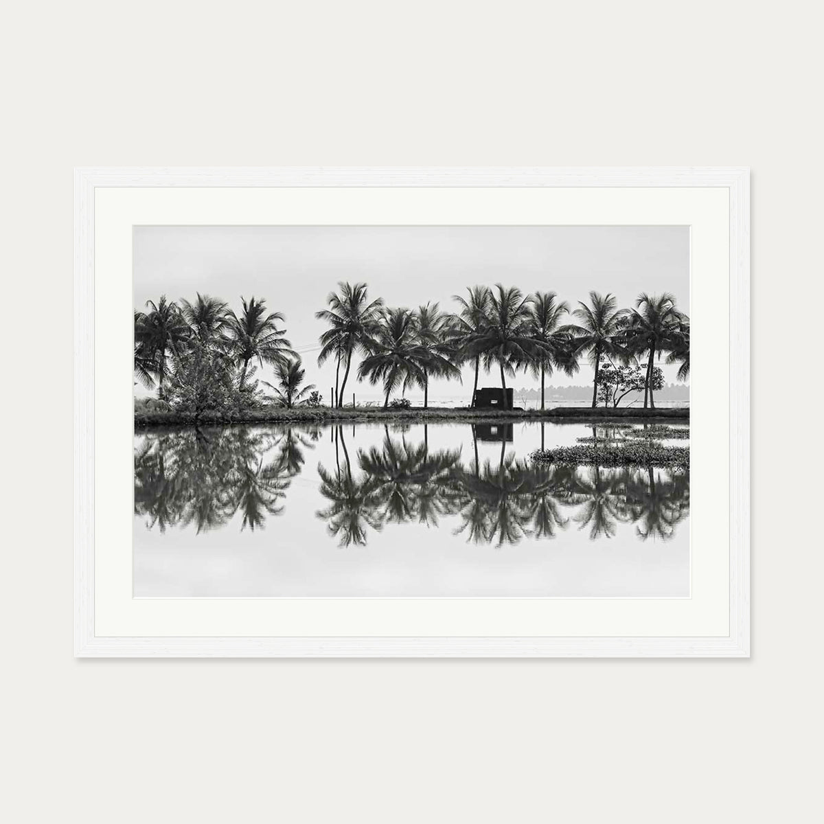 Palm Trees Reflection Art Print — 50 x 70 cm — White Frame