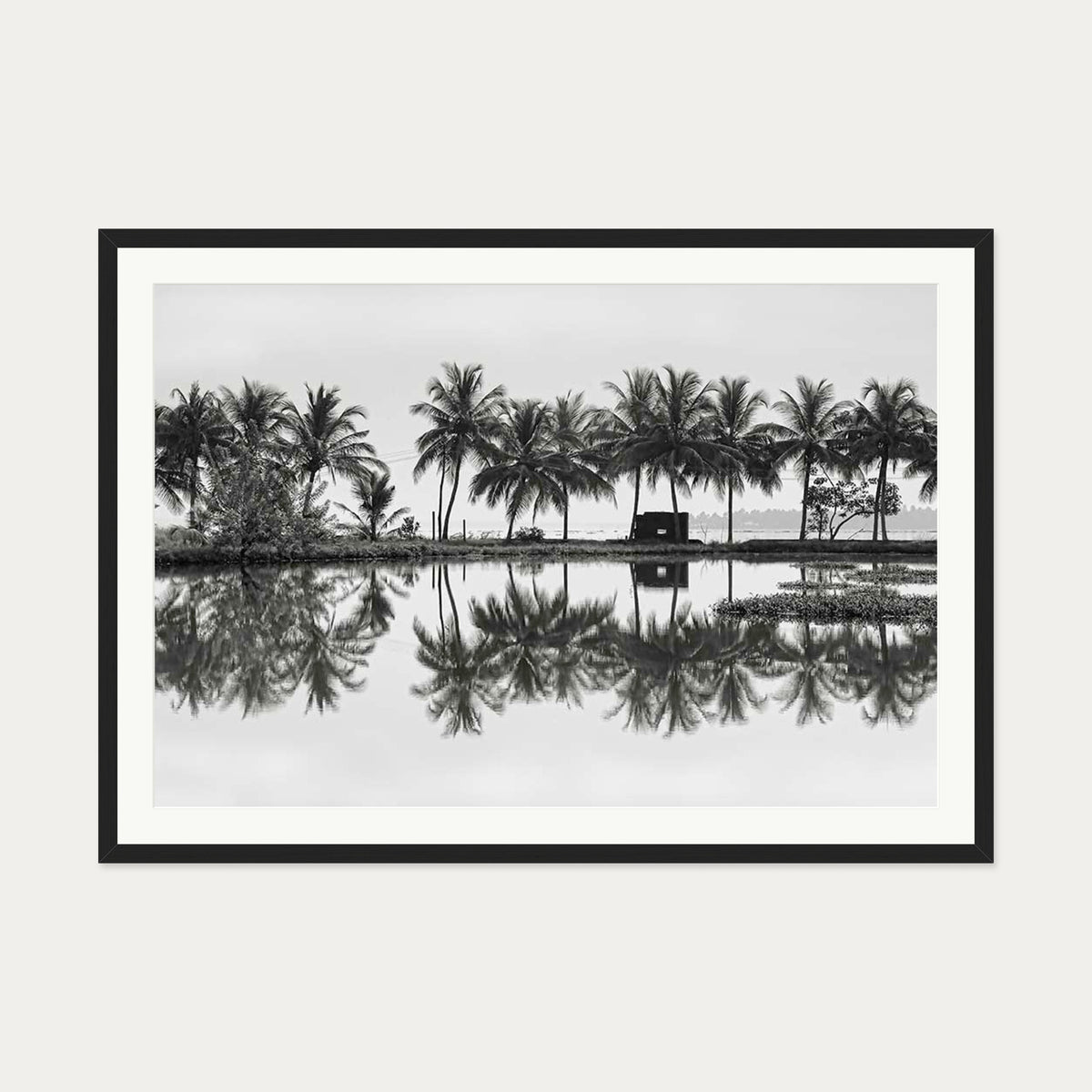 Palm Trees Reflection Art Print — 70 x 100 cm — Black Frame