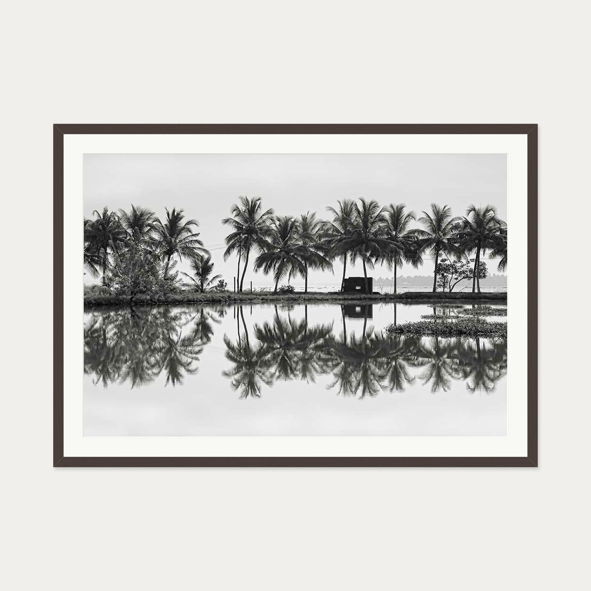 Palm Trees Reflection Art Print — 70 x 100 cm — Brown Frame