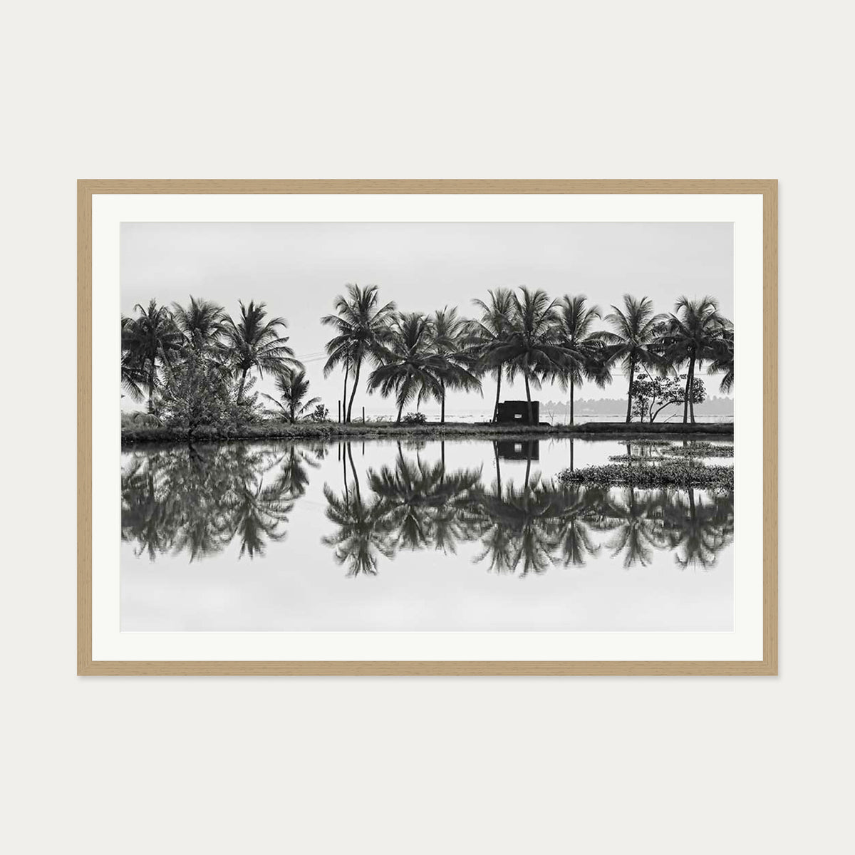 Palm Trees Reflection Art Print — 70 x 100 cm — Oak Frame