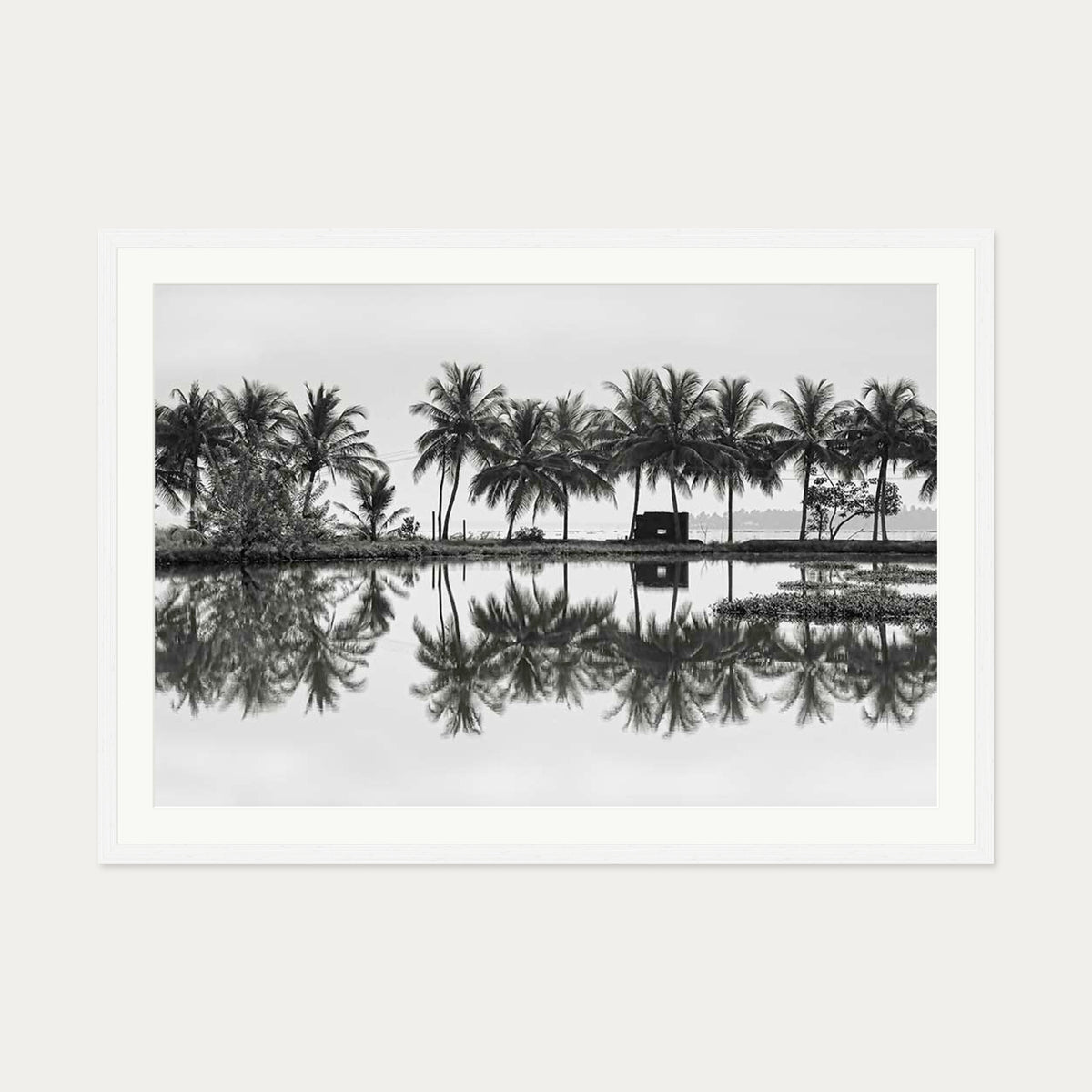 Palm Trees Reflection Art Print — 70 x 100 cm — White Frame