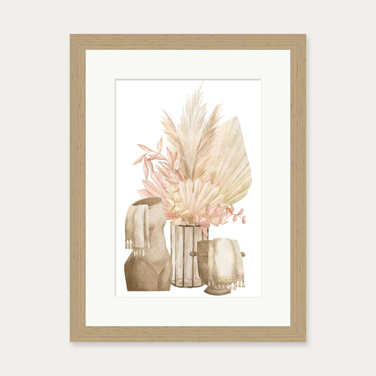 Pampas Watercolour Art Print — 30 x 40 cm — Oak Frame