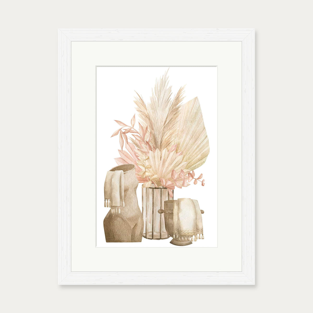 Pampas Watercolour Art Print — 30 x 40 cm — White Frame