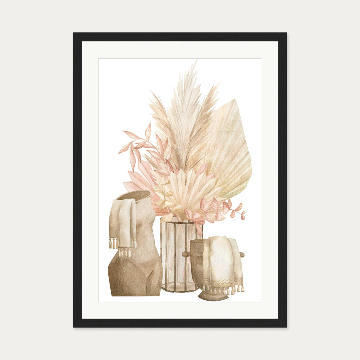 Pampas Watercolour Art Print — 50 x 70 cm — Black Frame