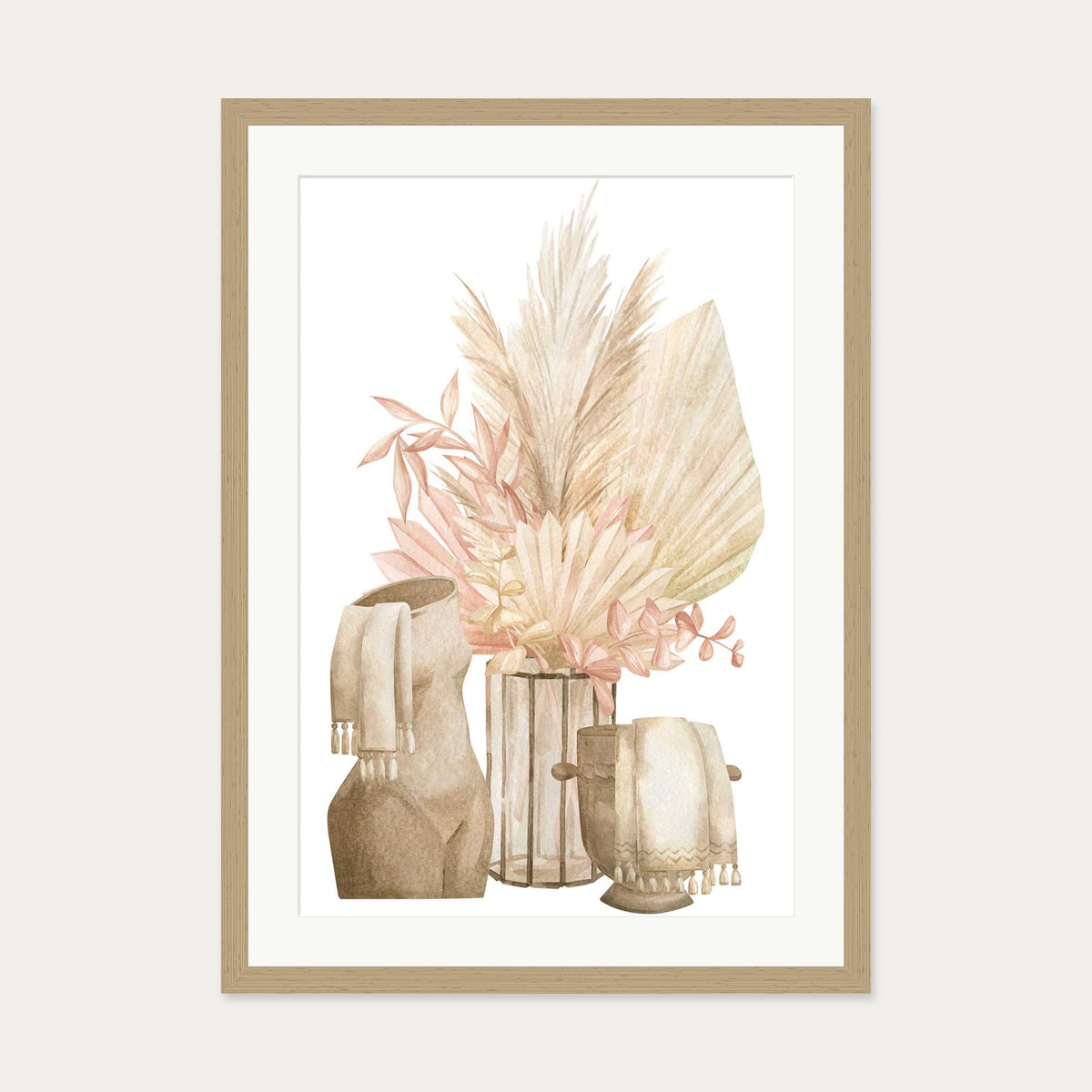 Pampas Watercolour Art Print — 50 x 70 cm — Oak Frame