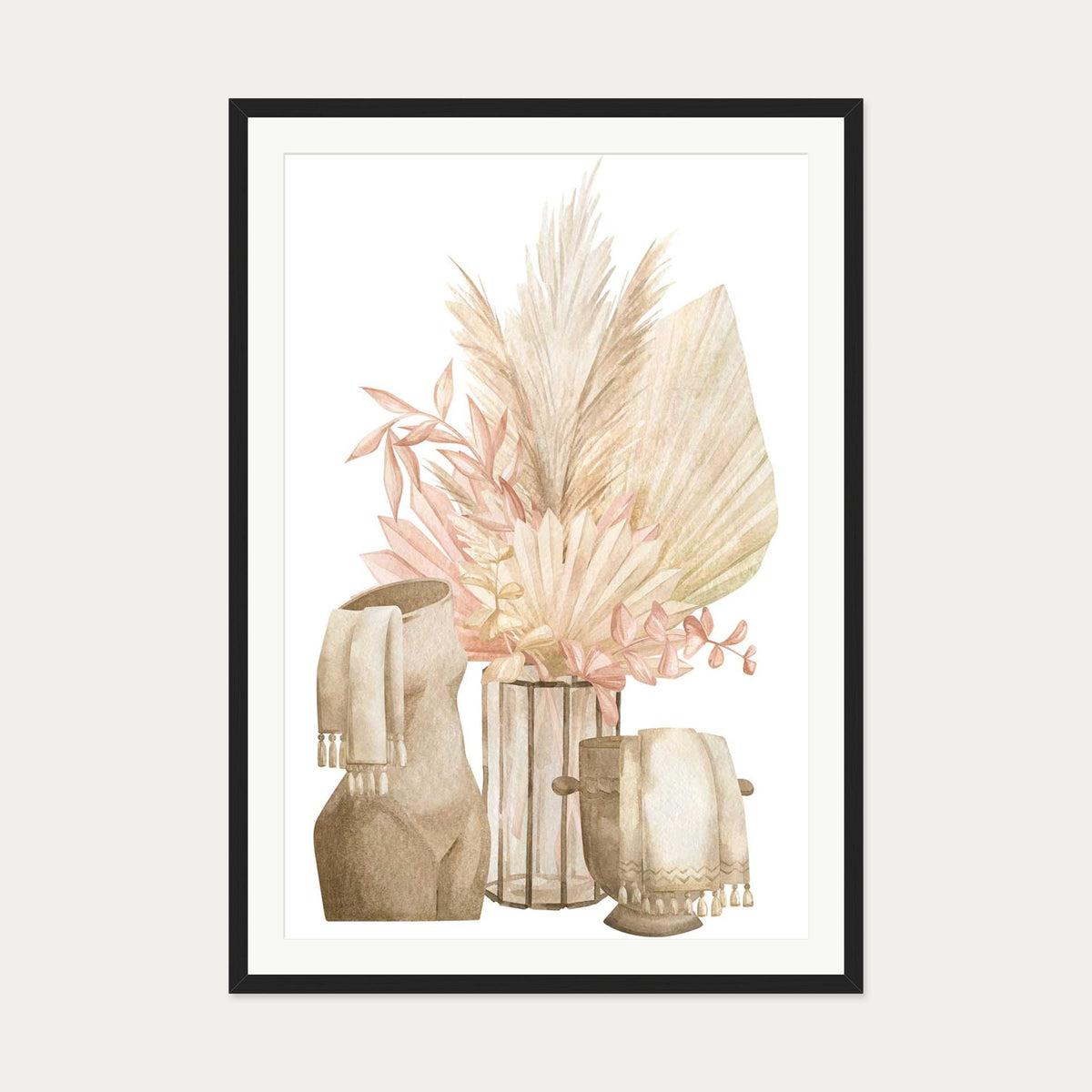 Pampas Watercolour Art Print — 70 x 100 cm — Black Frame