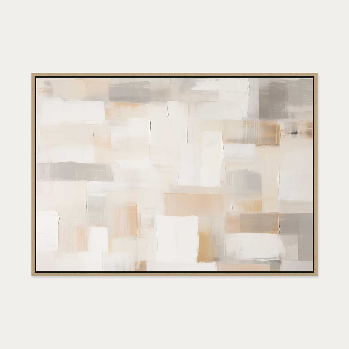Patchwork Beige Canvas Art — 70 x 100 cm — Oak Frame