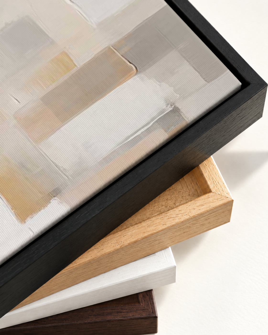 Patchwork Beige Canvas Art — framed canvas corner and wrapped canvas detail