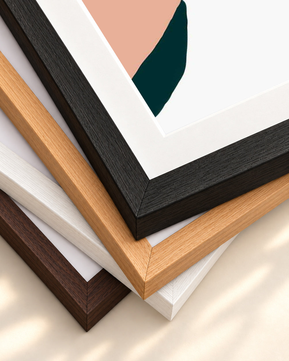 Peach Abstract Blooms 2 Art Print — framed print corner with 5 cm mount and bevel