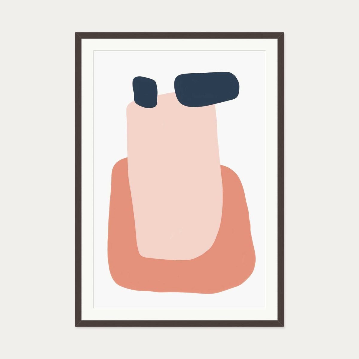 Peach Abstract Shapes Art Print — 70 x 100 cm — Brown Frame
