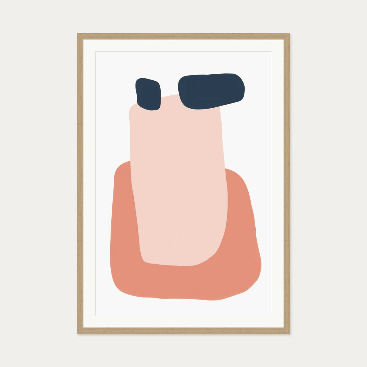 Peach Abstract Shapes Art Print — 70 x 100 cm — Oak Frame