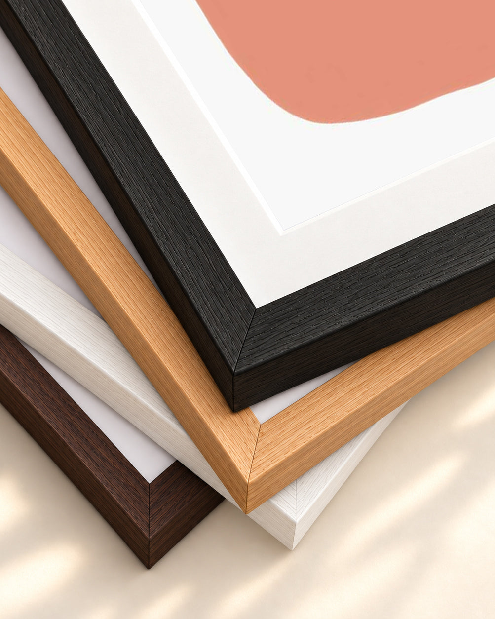 Peach Abstract Shapes Art Print — framed print corner with 5 cm mount and bevel