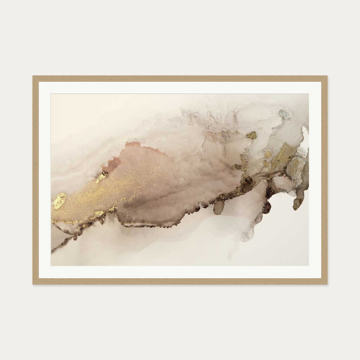 Peach Marble Art Print — 70 x 100 cm — Oak Frame