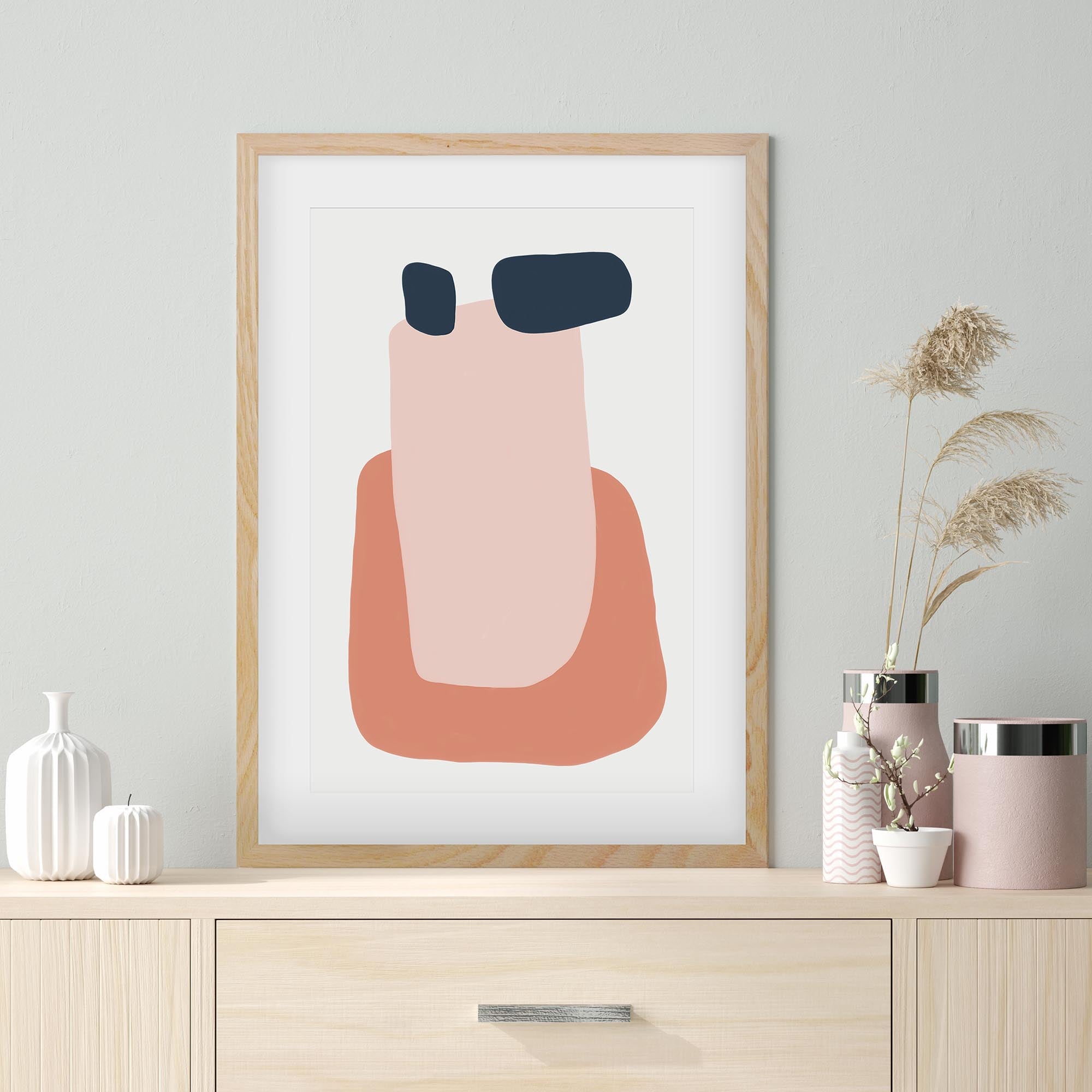 Peach Abstract Shapes Framed Art