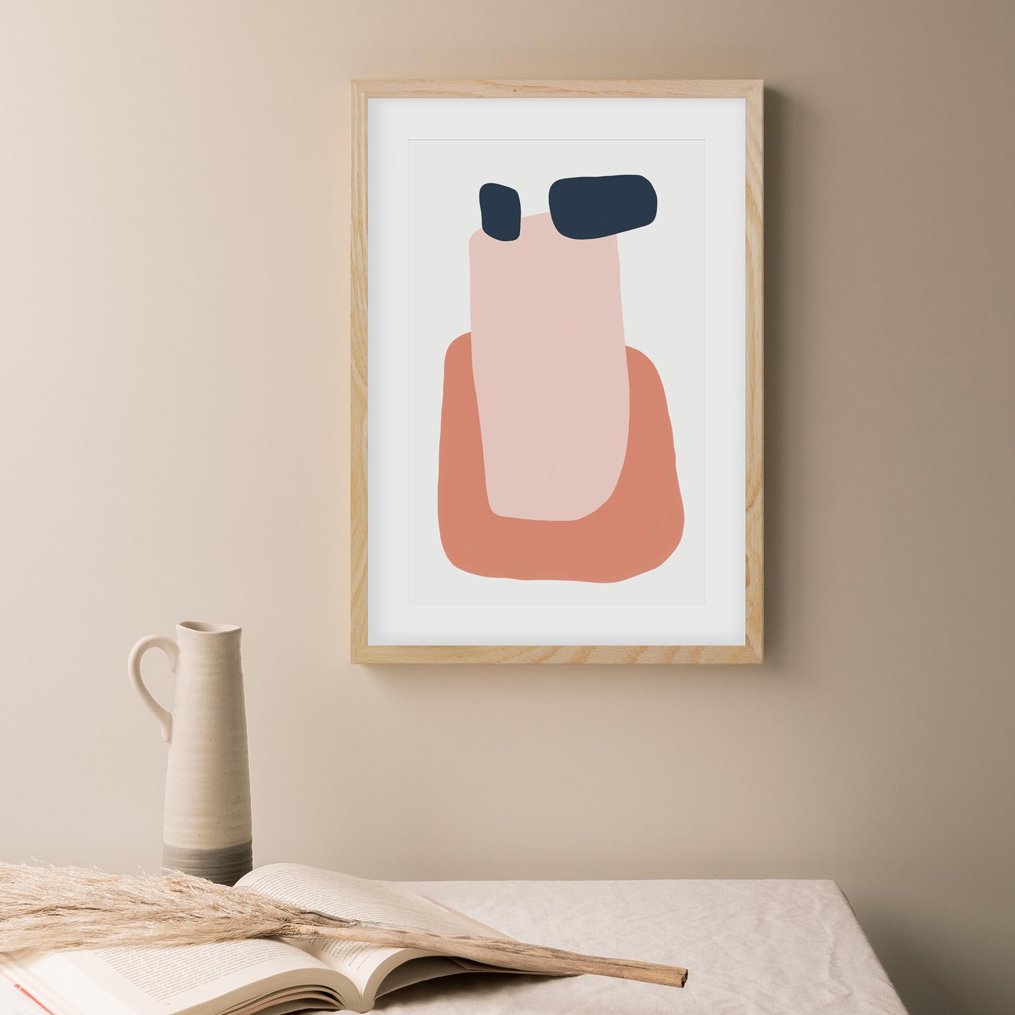 Peach Abstract Shapes Framed Art