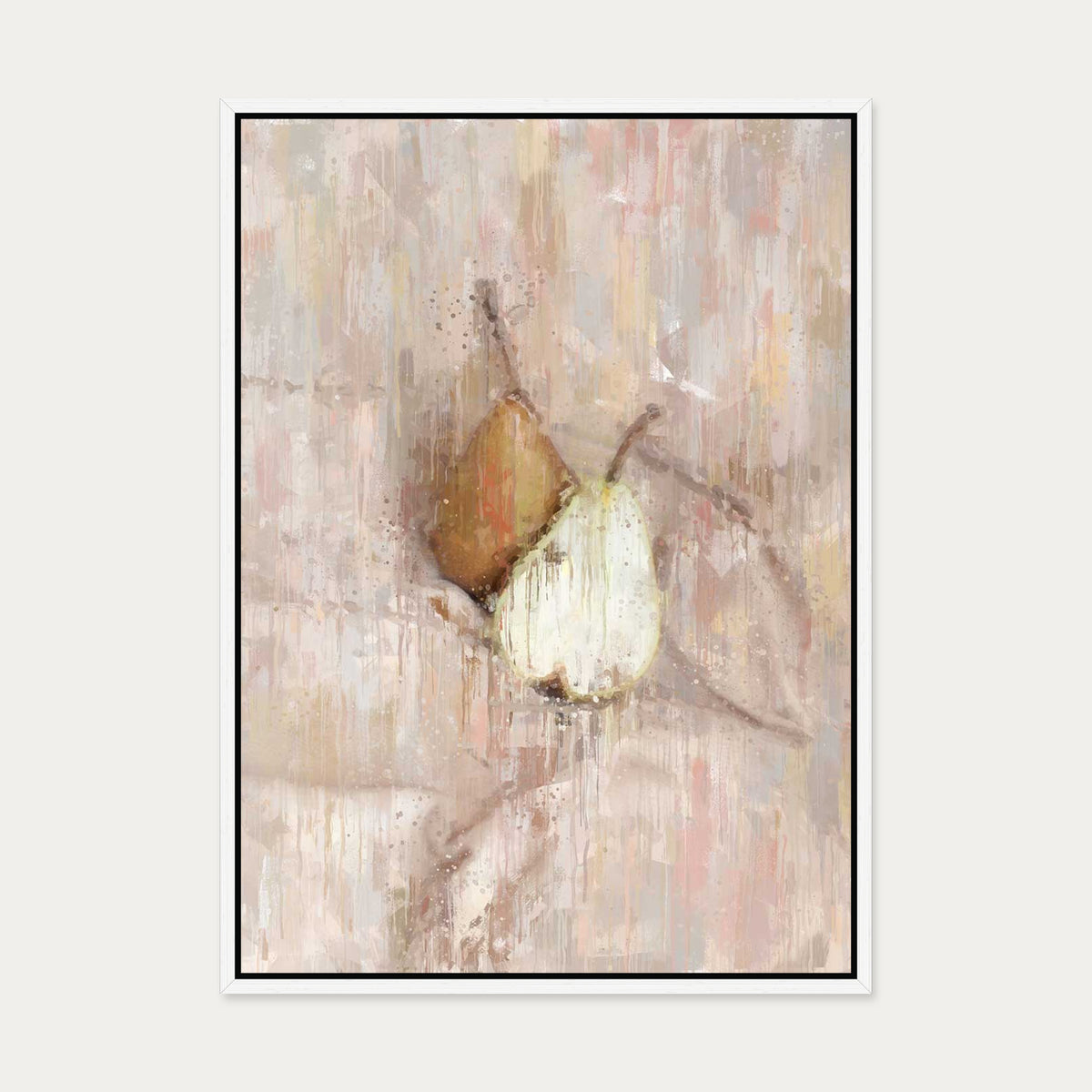 Pears Still Life Painting Canvas Art — 50 x 70 cm — White Frame