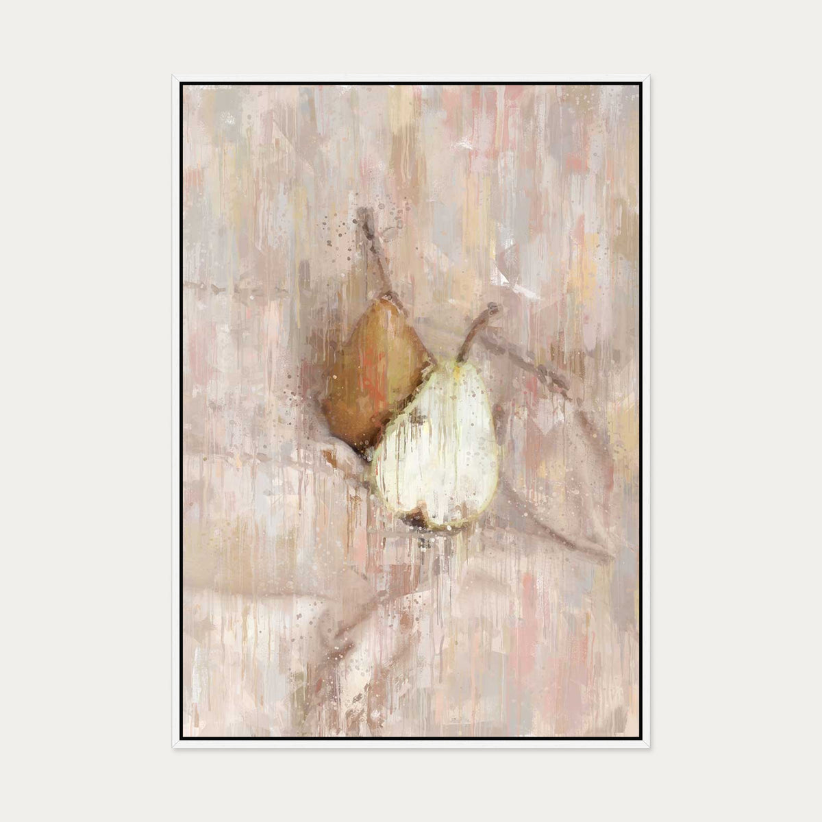 Pears Still Life Painting Canvas Art — 70 x 100 cm — White Frame