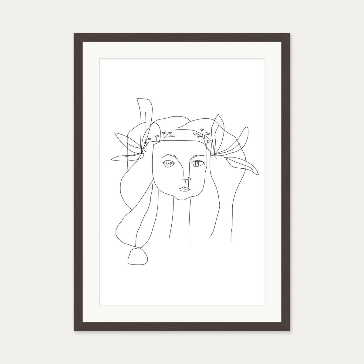 Picasso Female Face Art Print — 50 x 70 cm — Brown Frame