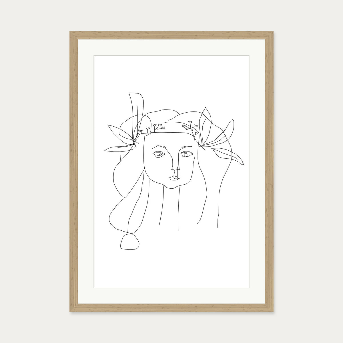 Picasso Female Face Art Print — 50 x 70 cm — Oak Frame