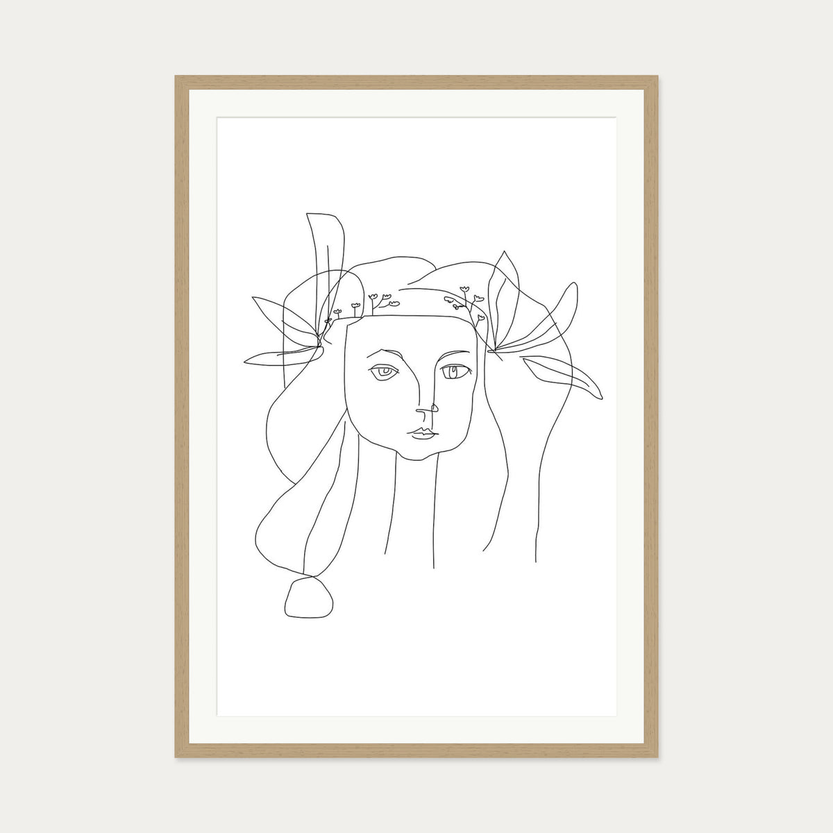 Picasso Female Face Art Print — 70 x 100 cm — Oak Frame