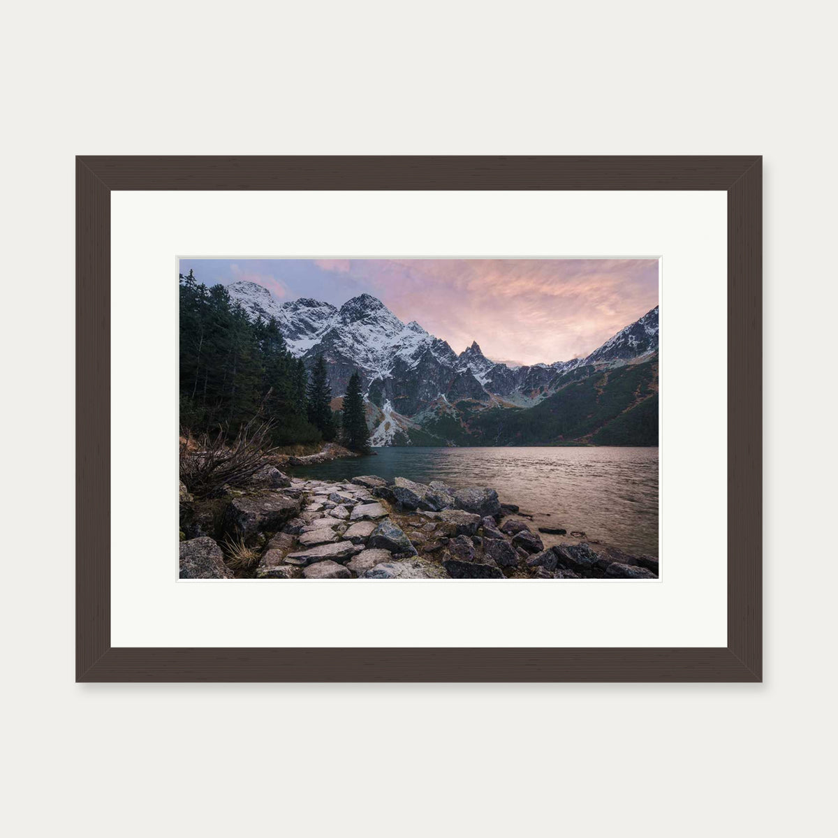 Picturesque Lake Wall Art Print — 30 x 40 cm — Brown Frame