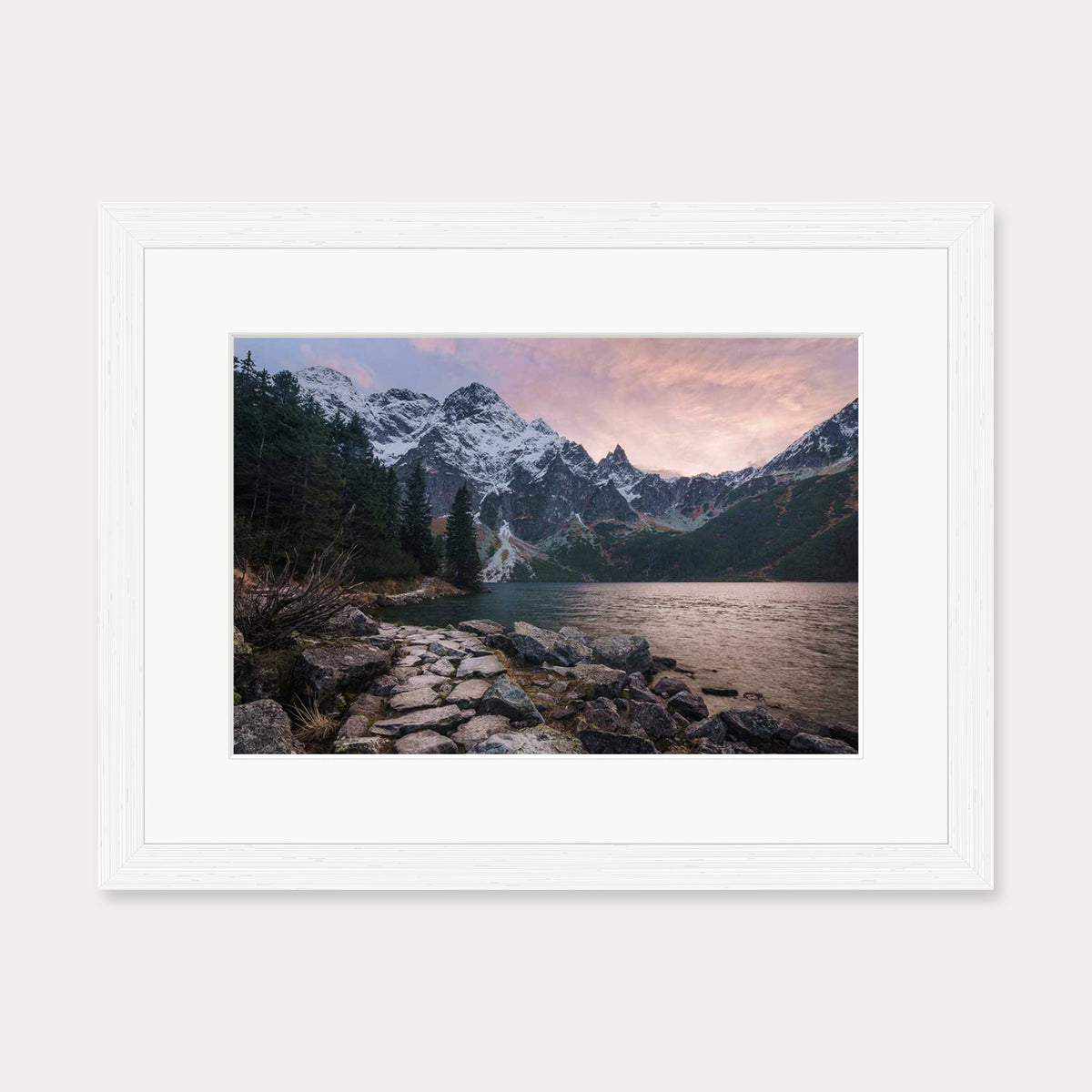 Picturesque Lake Wall Art Print — 30 x 40 cm — White Frame