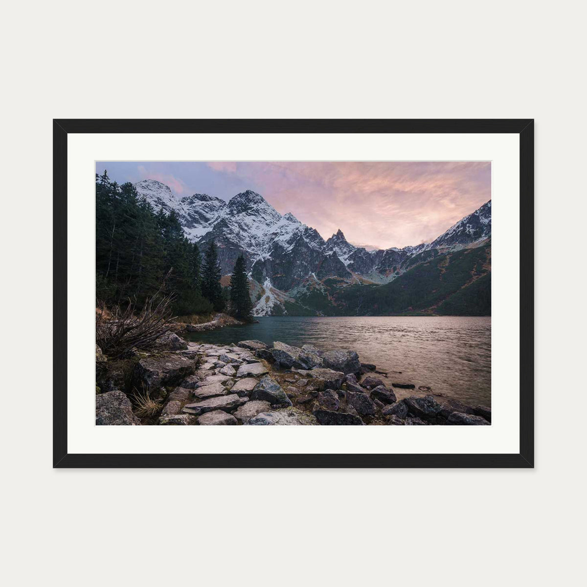 Picturesque Lake Wall Art Print — 50 x 70 cm — Black Frame