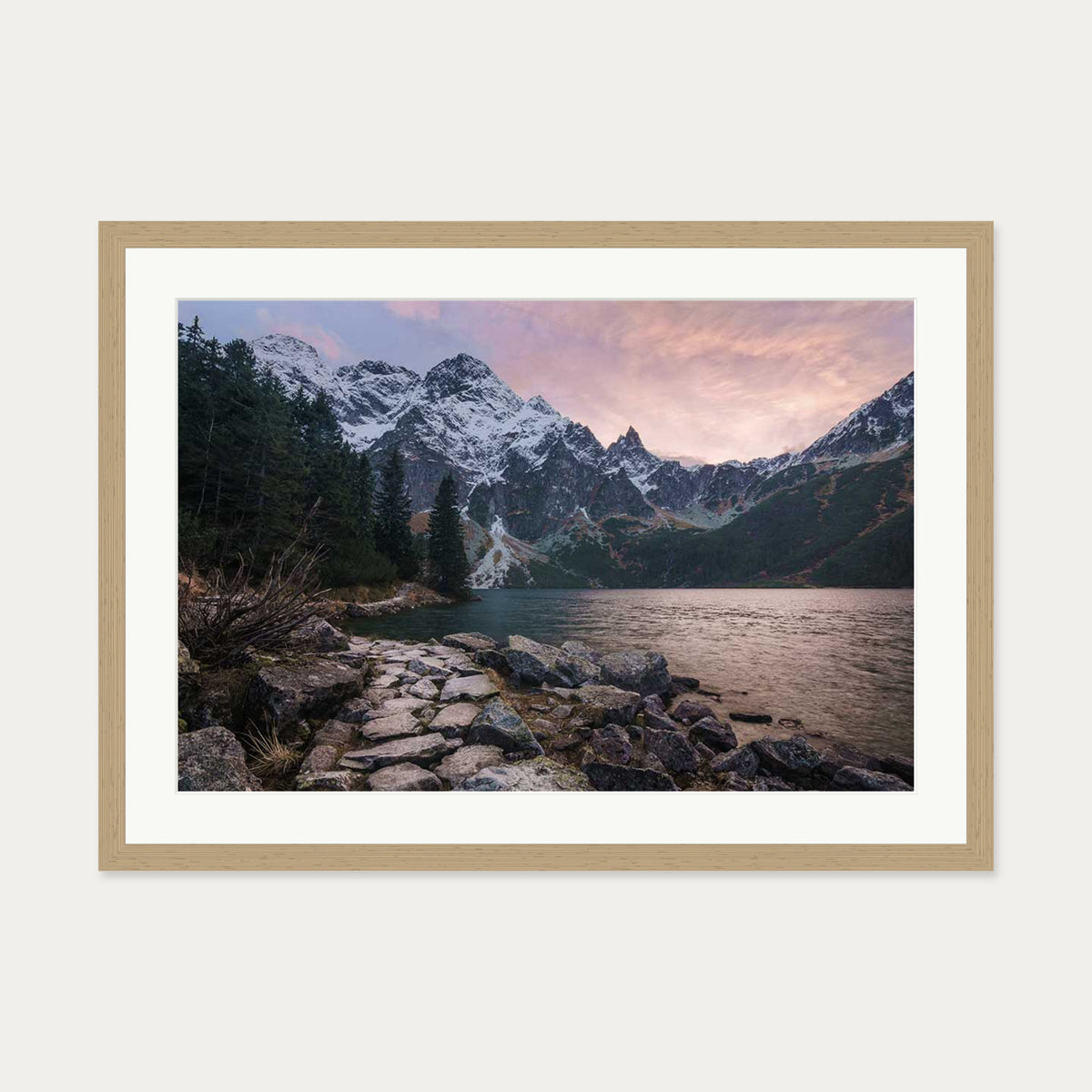 Picturesque Lake Wall Art Print — 50 x 70 cm — Oak Frame