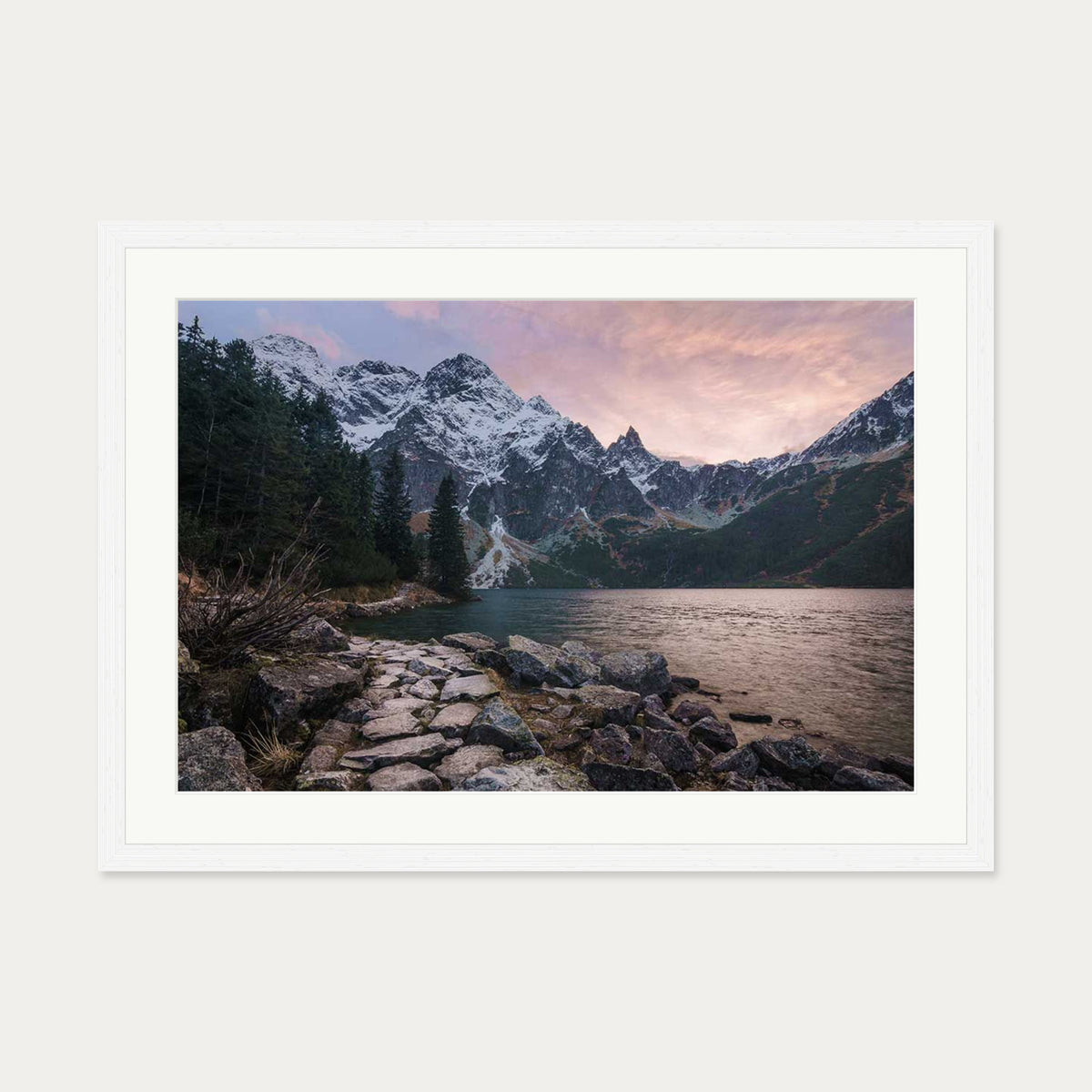 Picturesque Lake Wall Art Print — 50 x 70 cm — White Frame