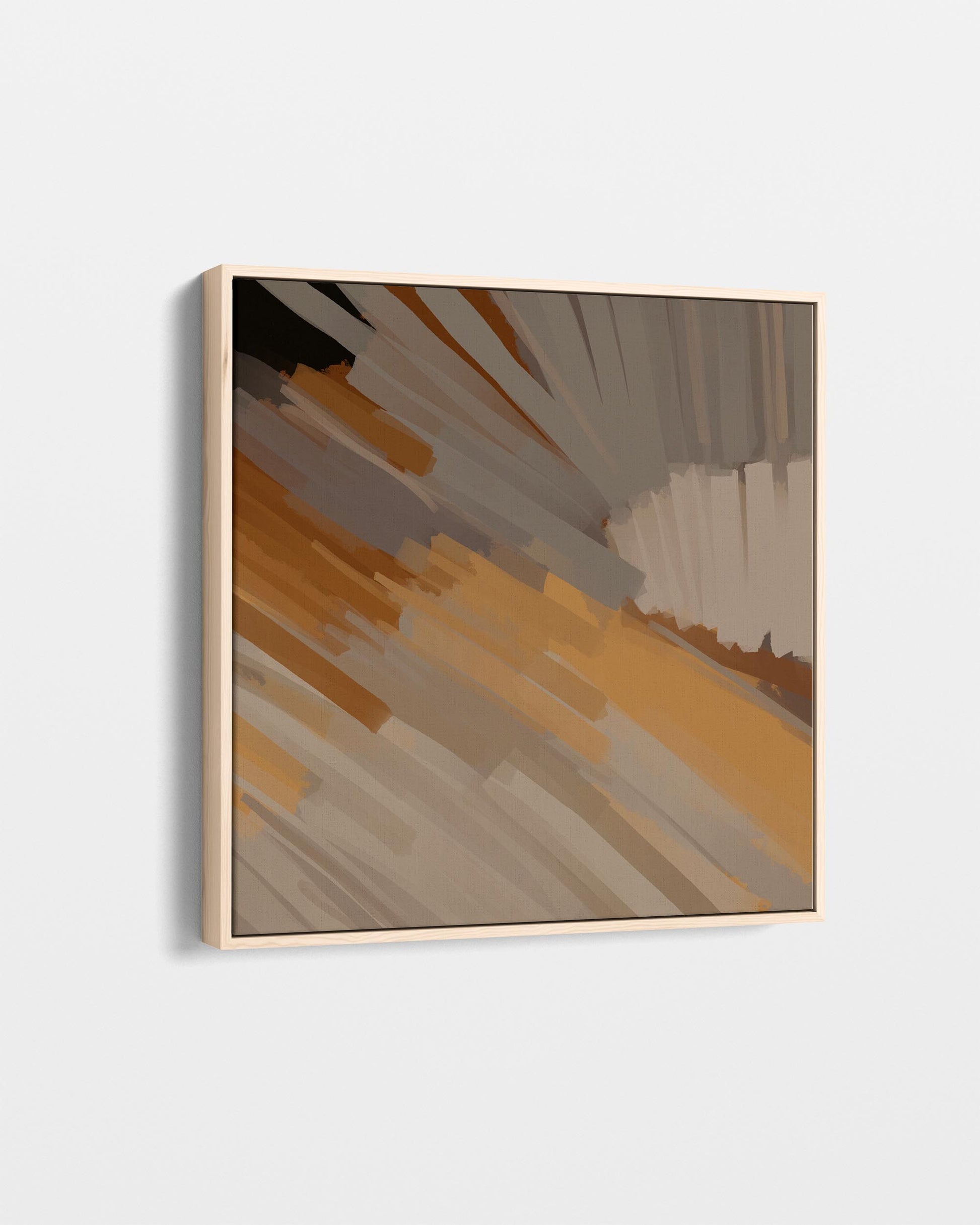 Abstract art piece with brown, orange, and gray colors on a white background