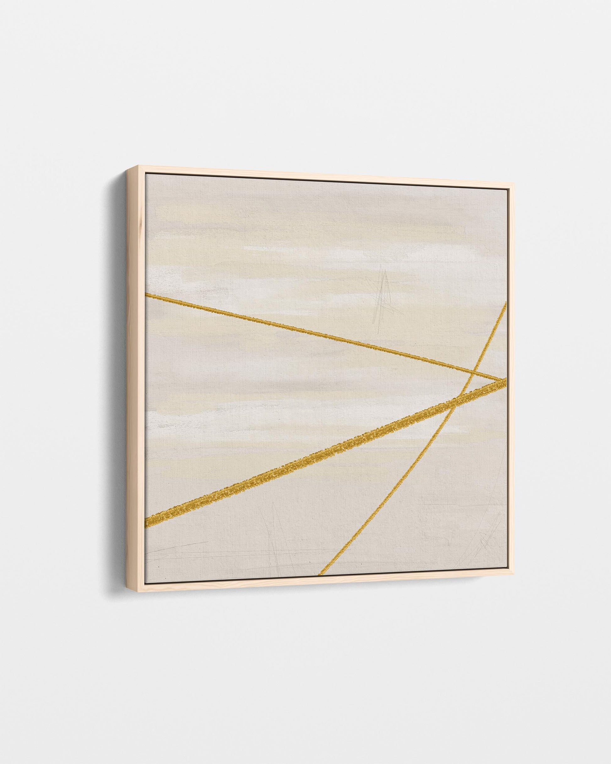 Abstract art piece with gold lines on a beige background