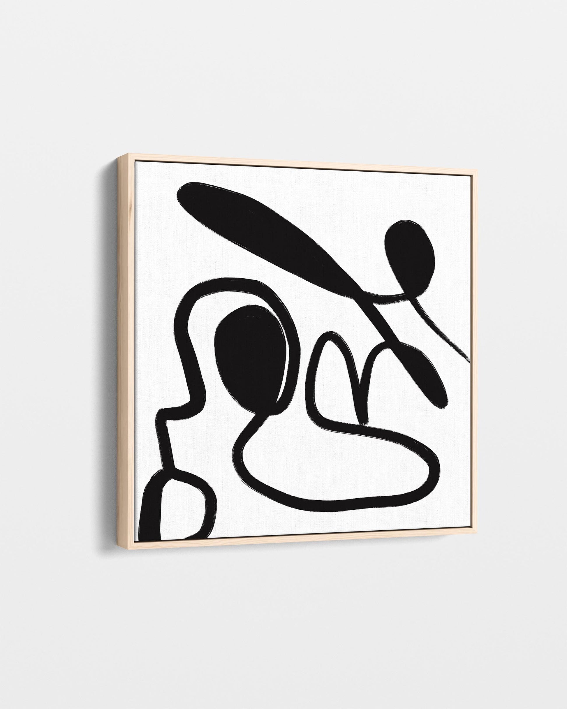 Abstract black and white artwork on a light gray background