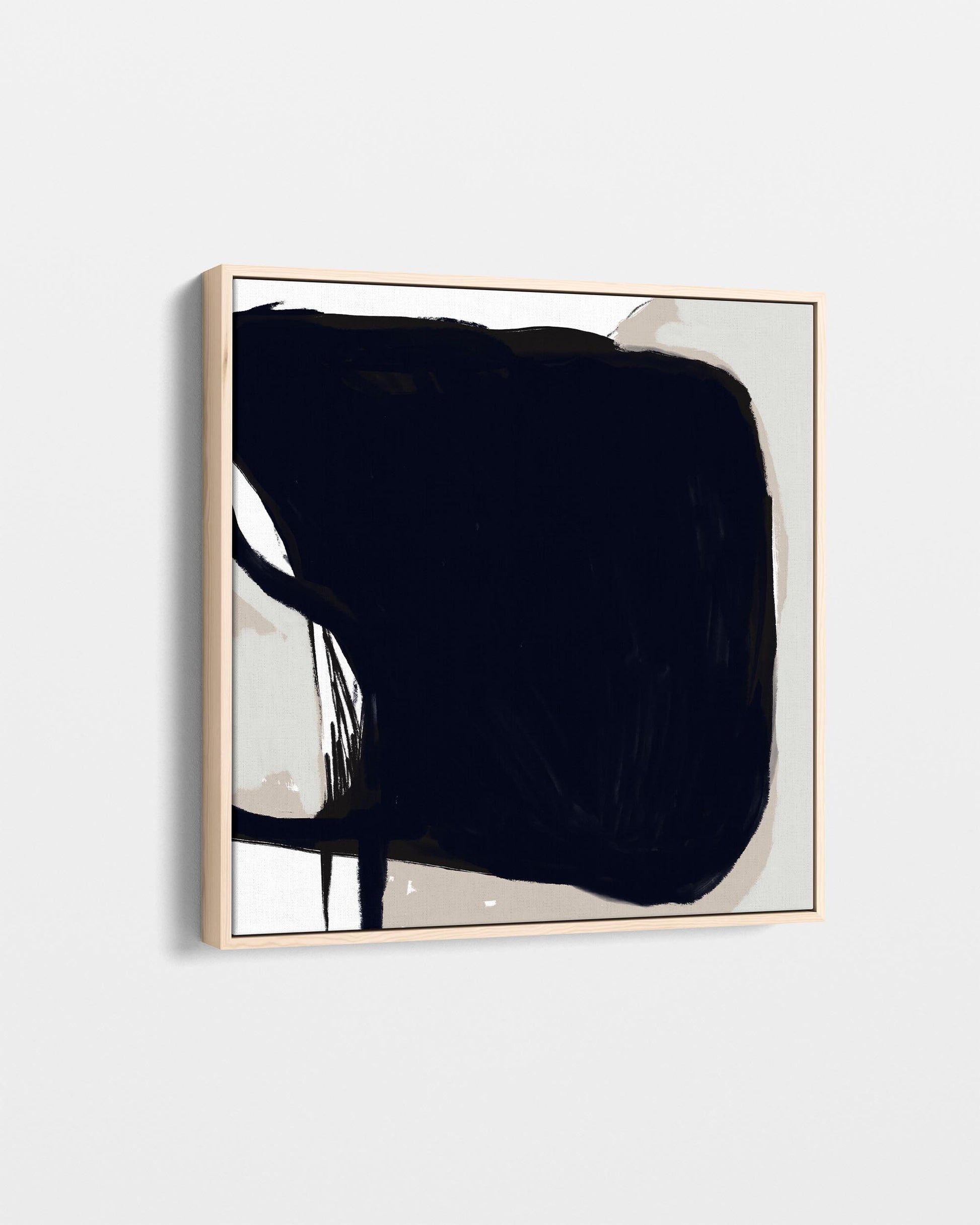 Abstract art piece with a large black brushstroke on a light background