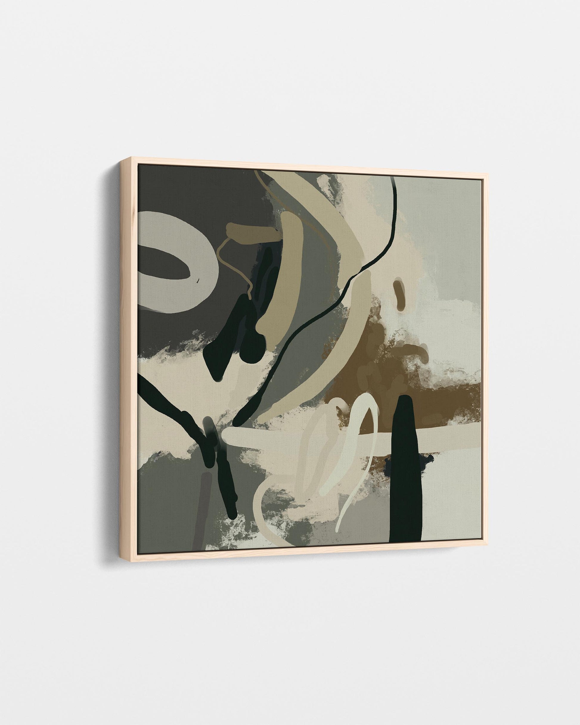 Abstract art piece with geometric shapes on a light gray background