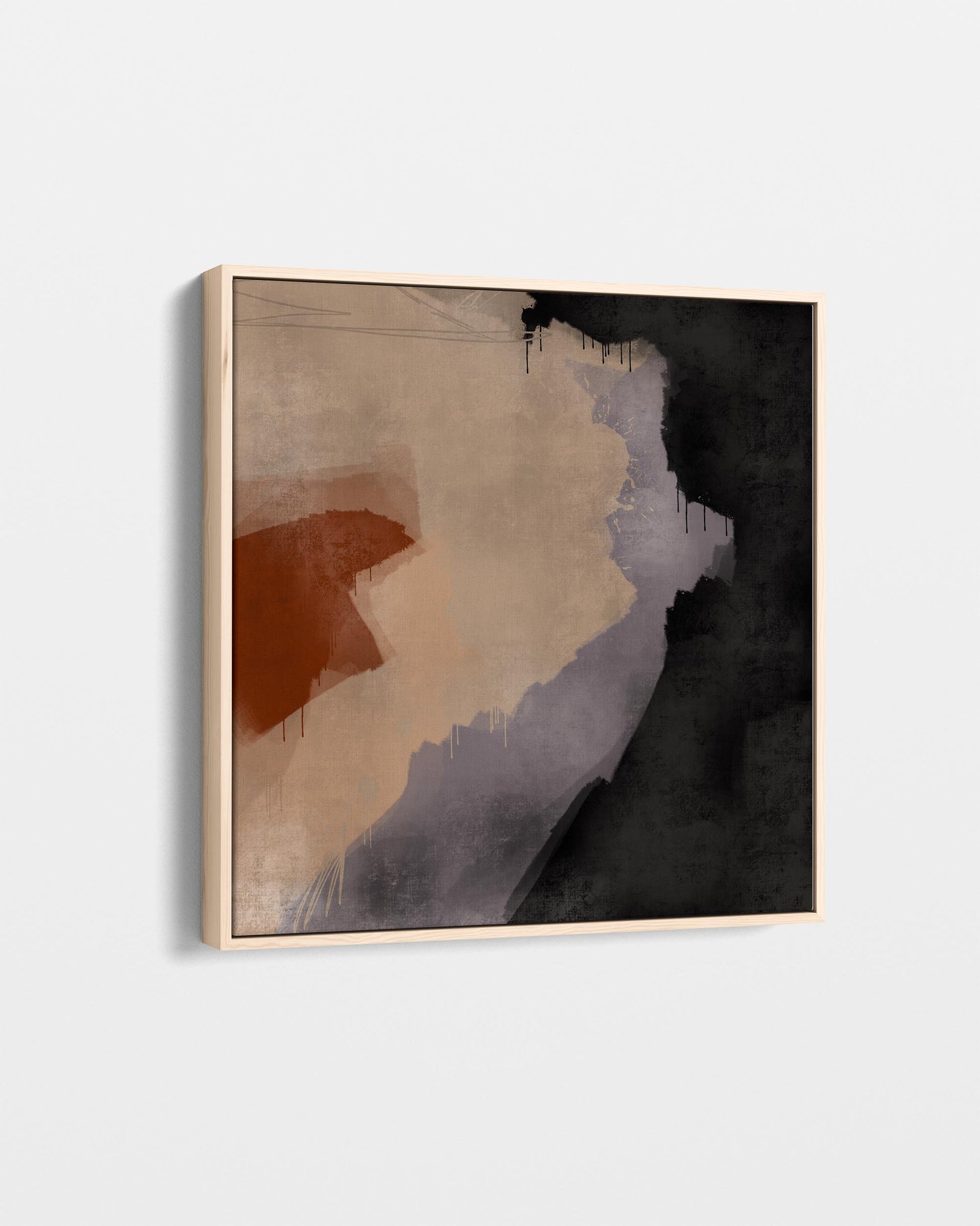 Abstract art piece with brown, beige, and black colors on a white background