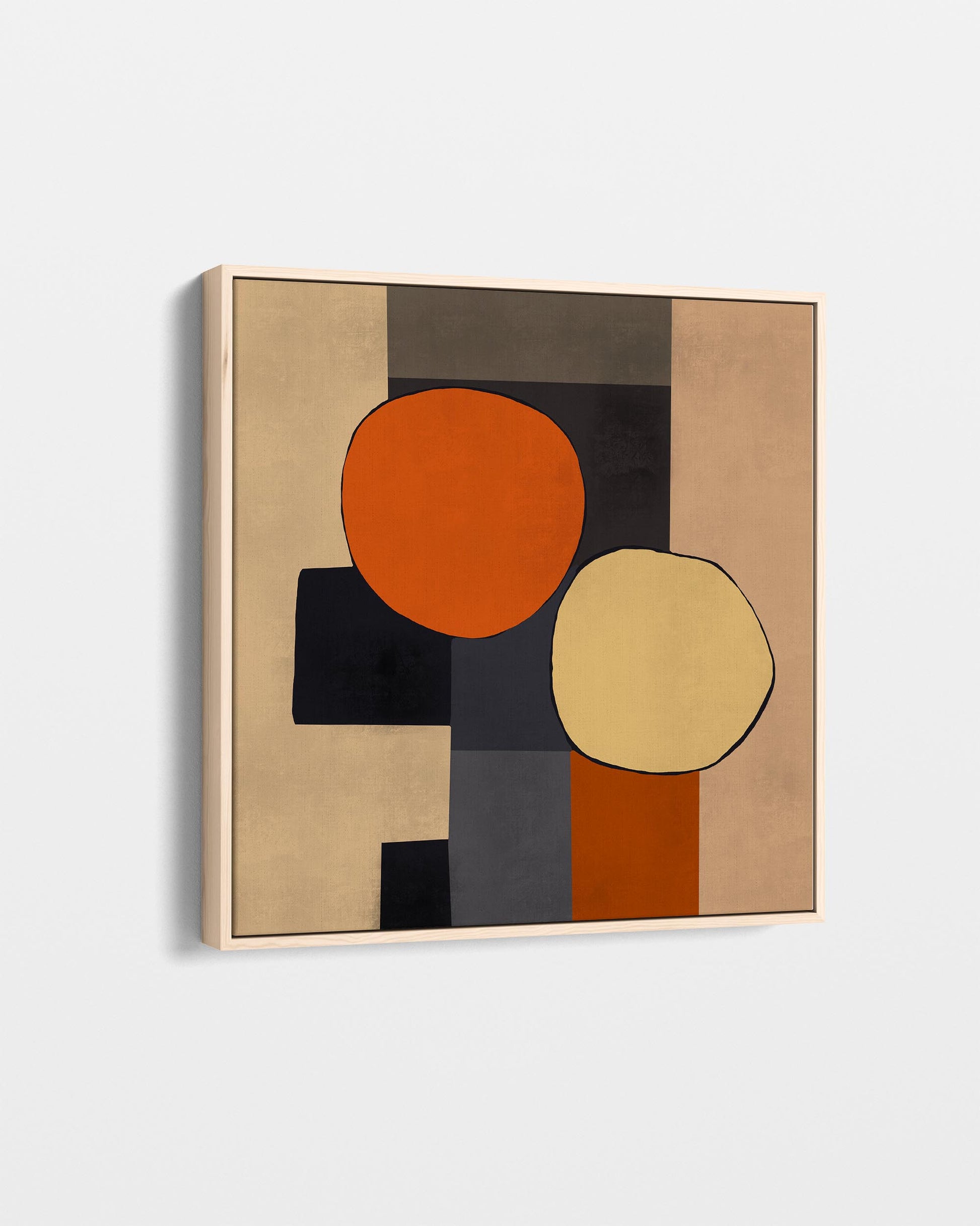 Abstract art piece with geometric shapes on a beige background