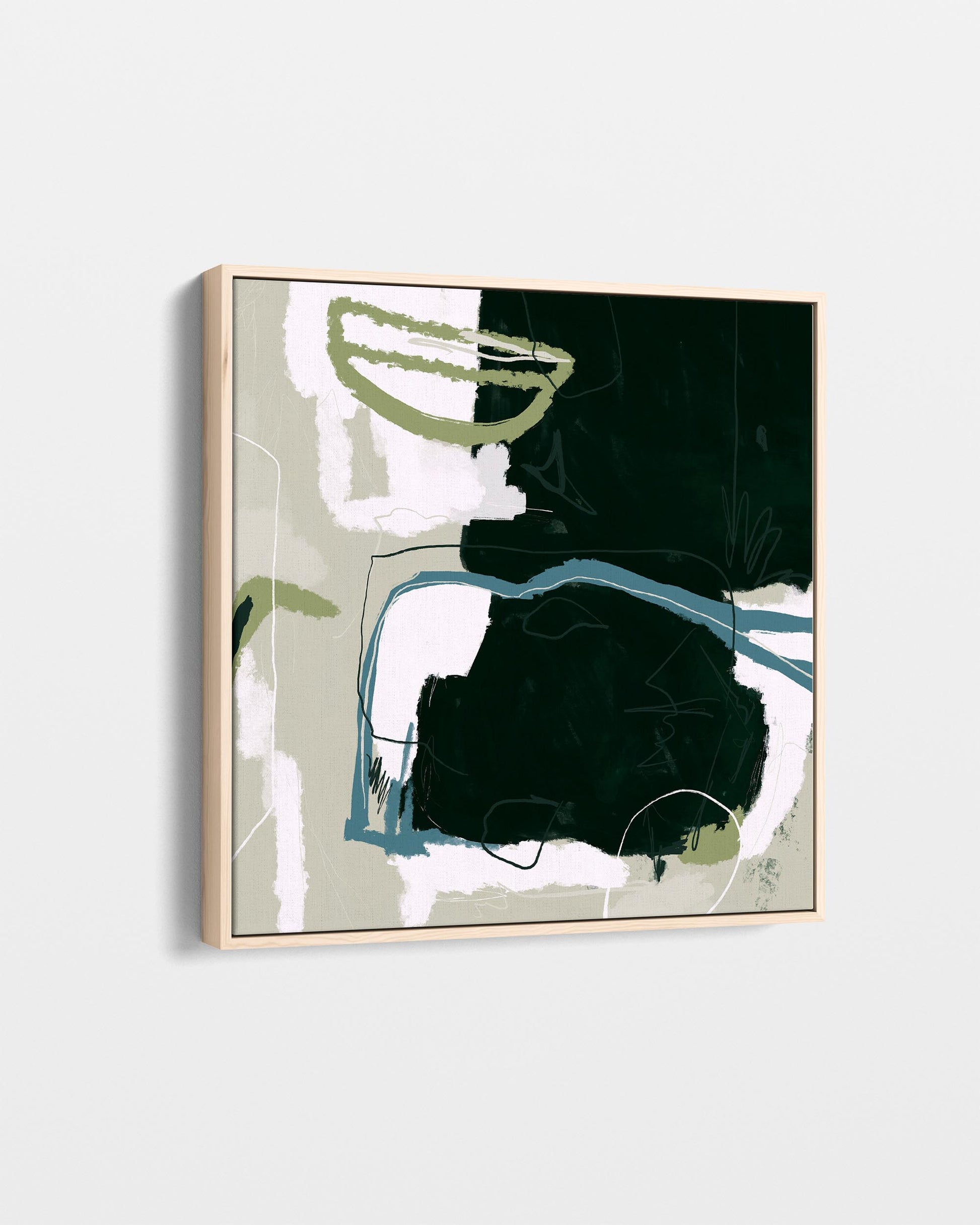 Abstract art piece with geometric shapes on a light gray background