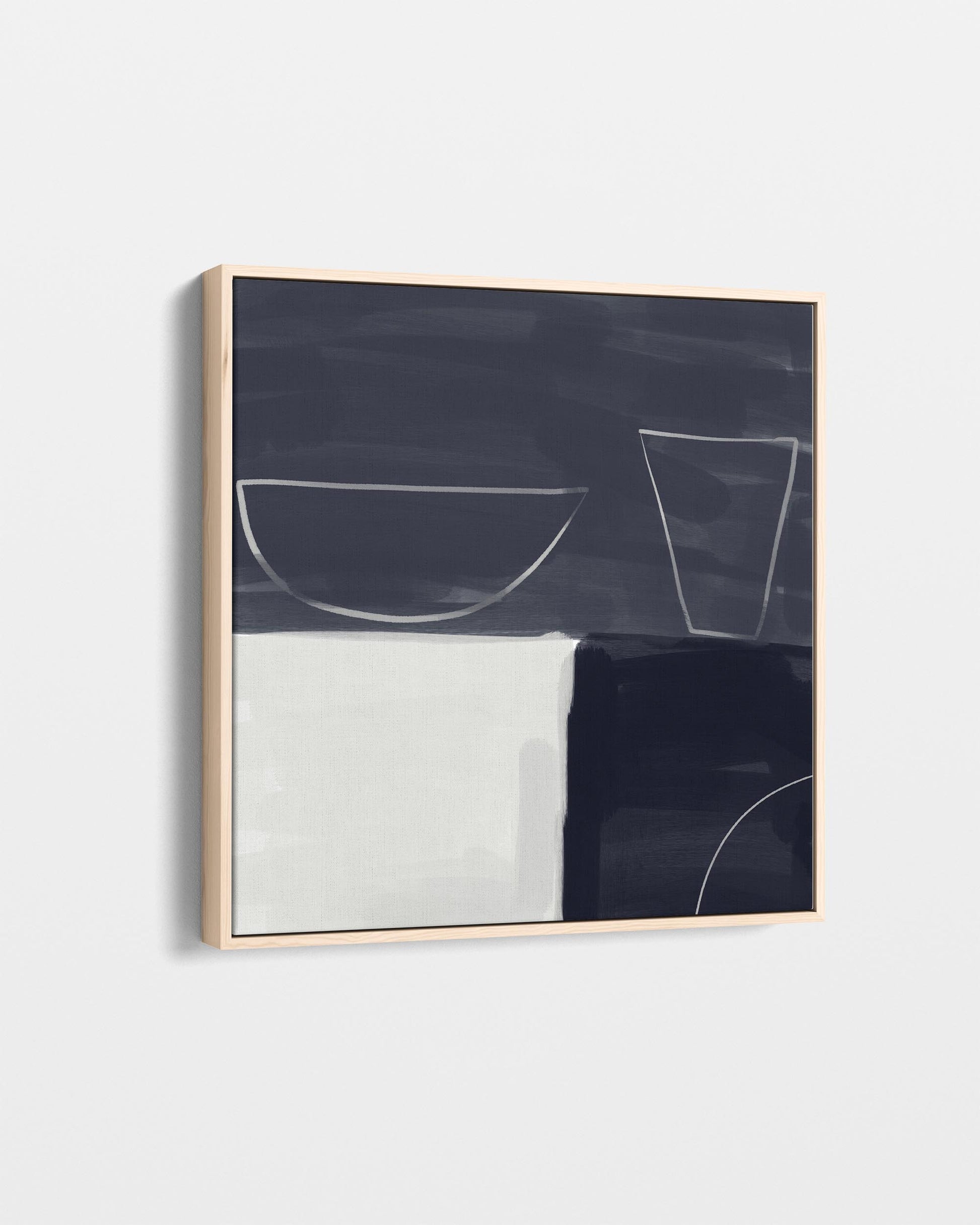 Abstract art piece with geometric shapes on a dark blue background