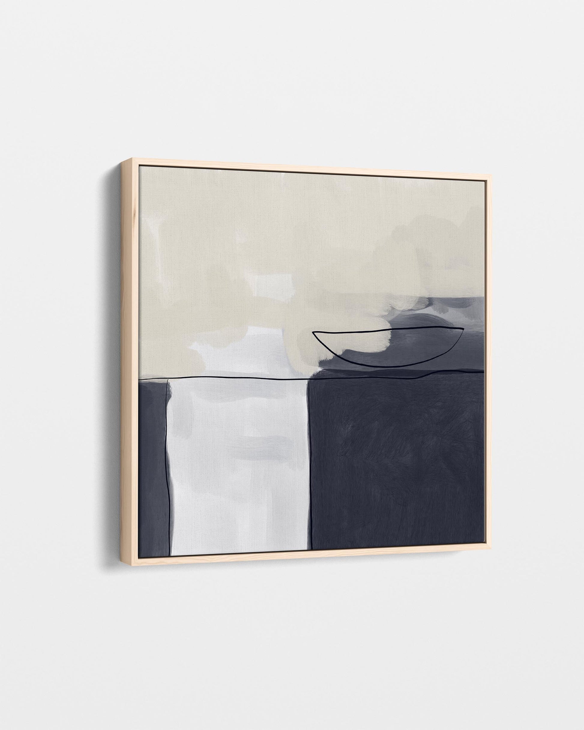 Abstract art piece with geometric shapes on a light gray background