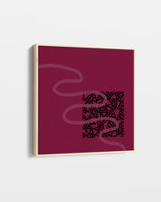 Abstract art piece with black pattern on a magenta background