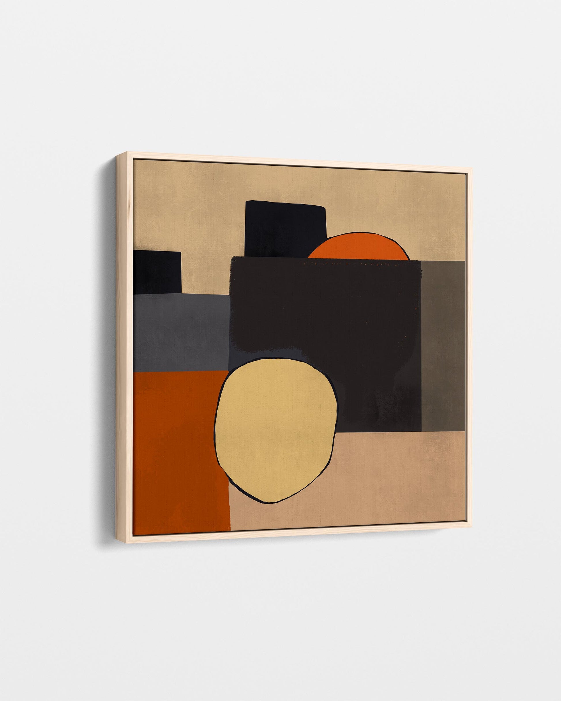 Abstract art piece with geometric shapes on a beige background