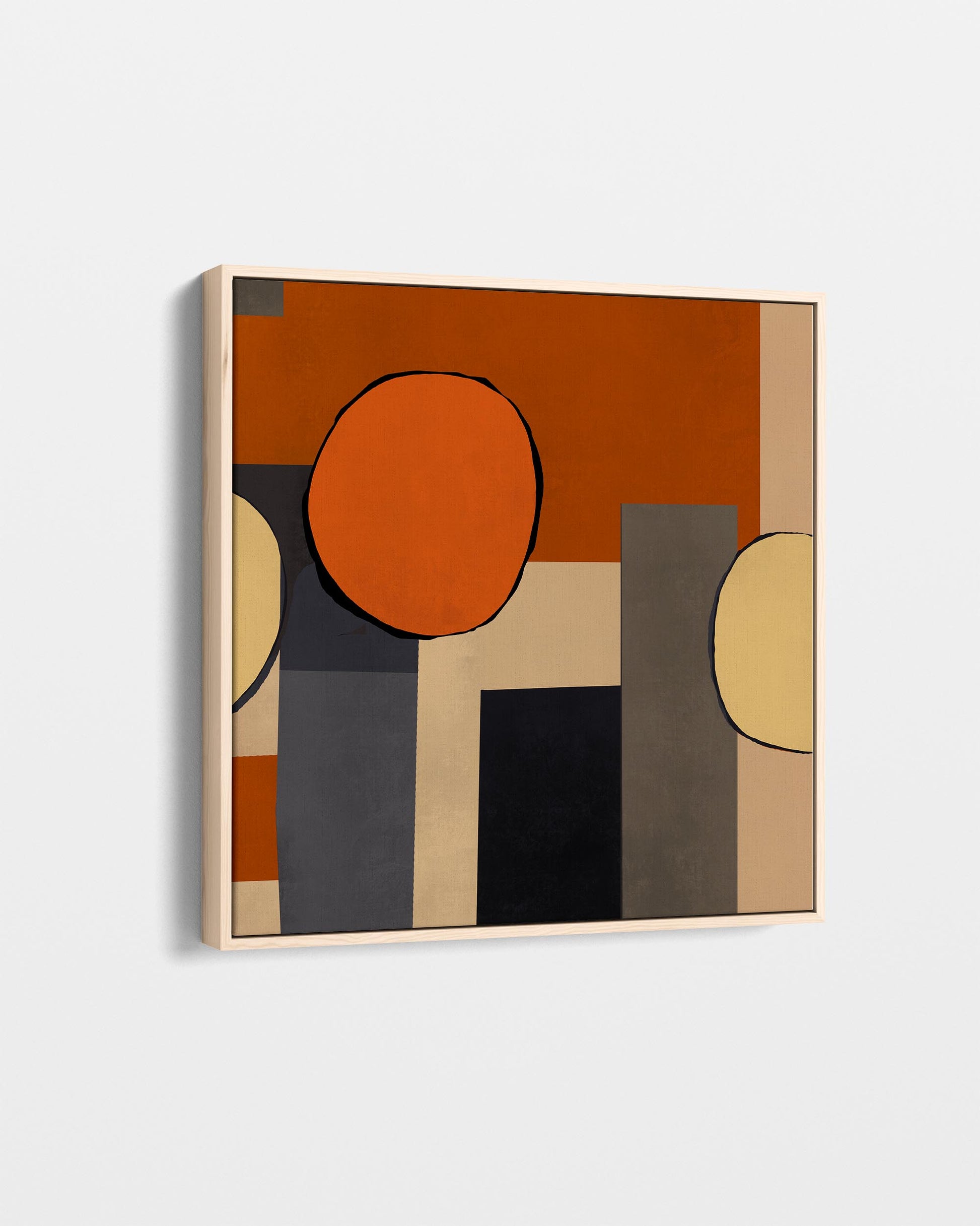 Abstract art piece with geometric shapes on a light gray background