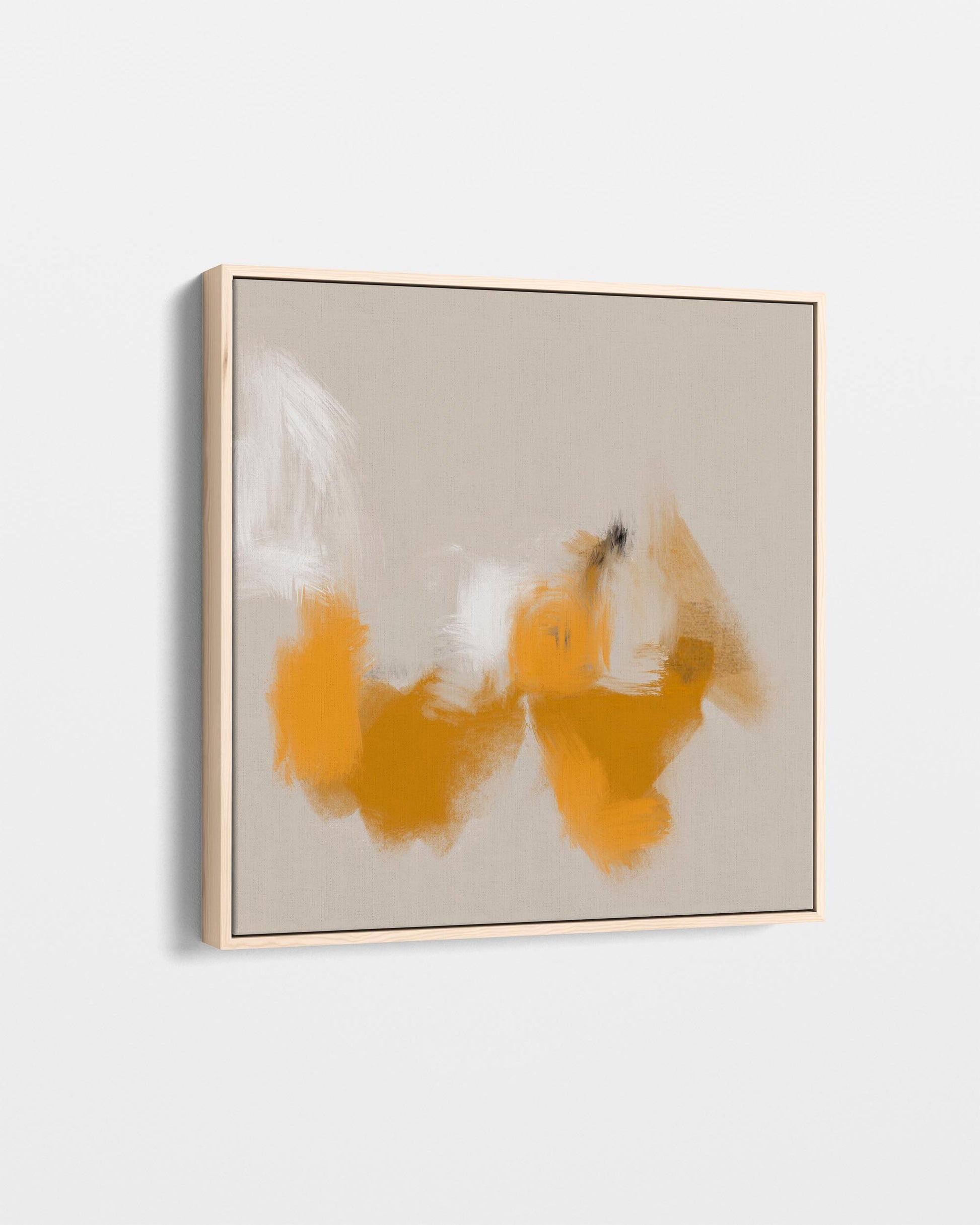 Abstract art piece with orange and white colors on a beige background