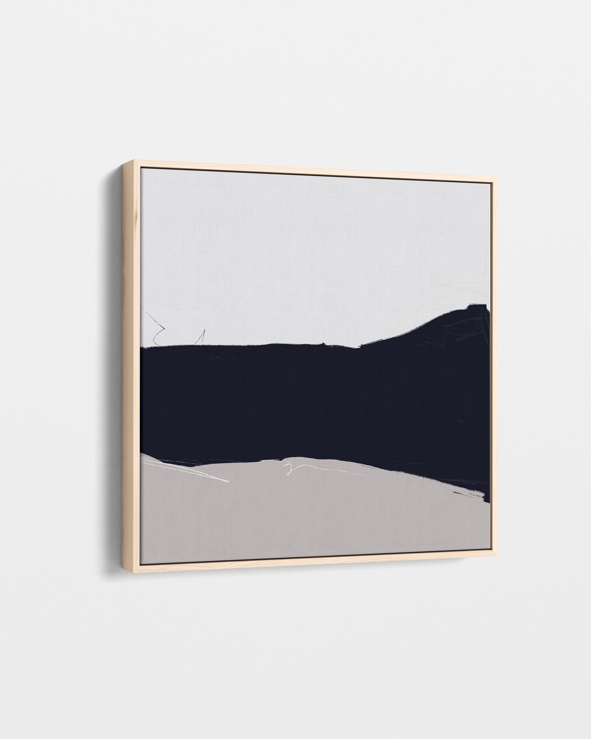 Abstract art piece with a blue and gray gradient in a gold frame on a white background