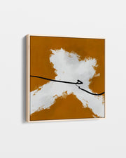 Abstract art piece with white and brown colors on a light gray background