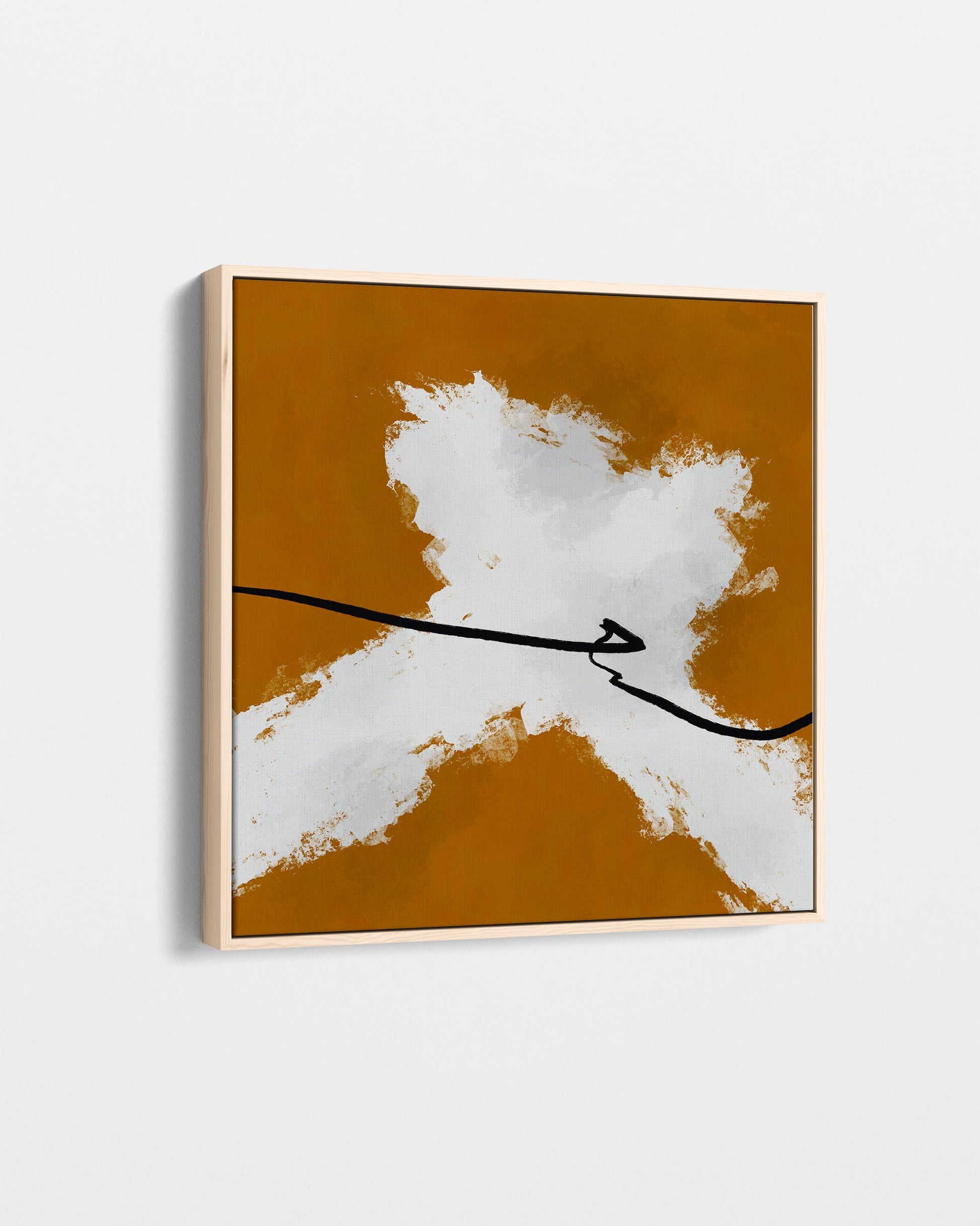 Abstract art piece with white and brown colors on a light gray background