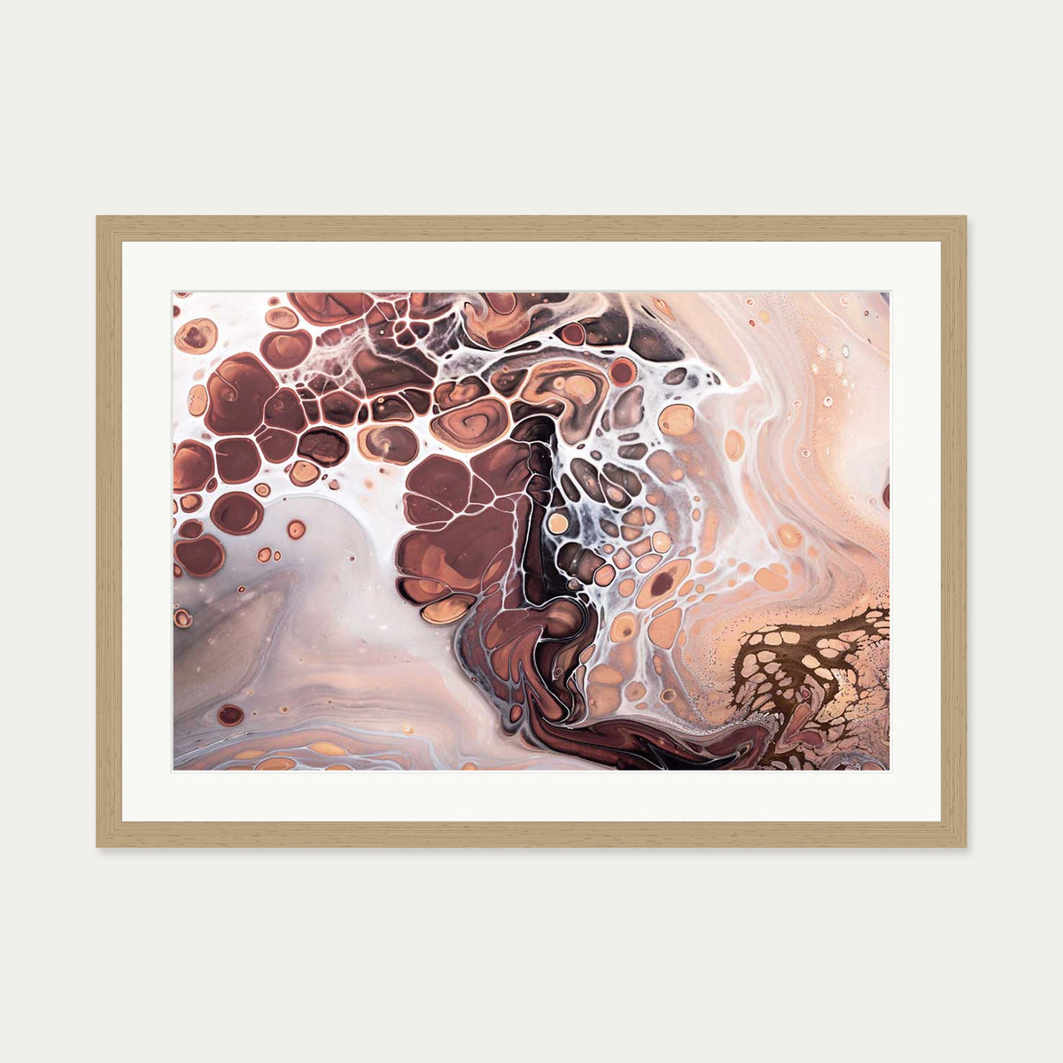 Pink Abstract Marble II Wall Art Print — 50 x 70 cm — Oak Frame