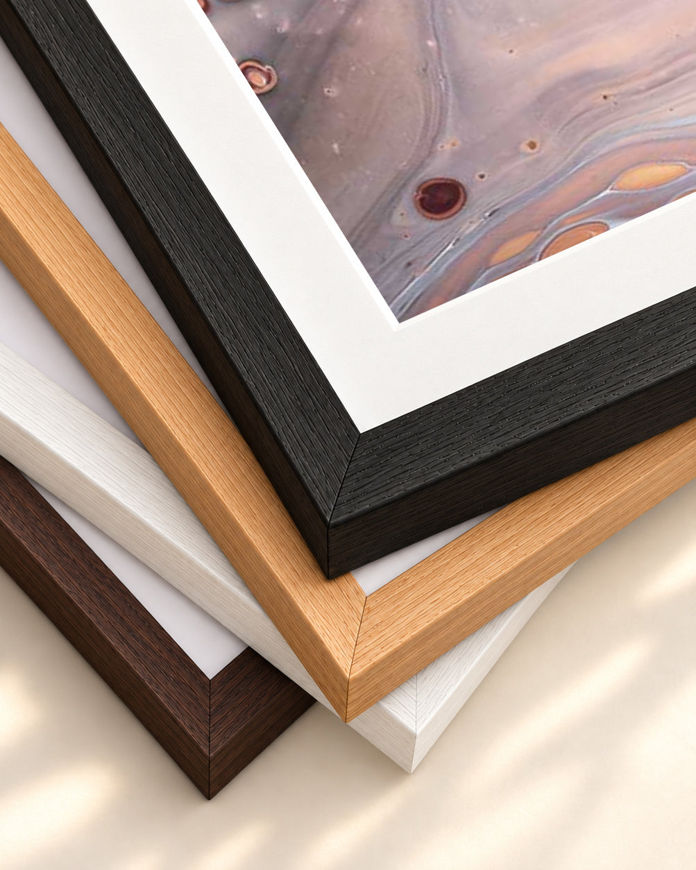 Pink Abstract Marble II Wall Art Print — framed print corner with 5 cm mount and bevel